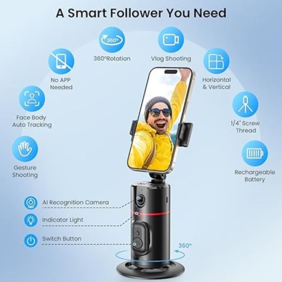 Suport inteligent telefon cu urmarire a fetei, rotire 360 Suport inteligent telefon cu urmarire a fetei, rotire 360
