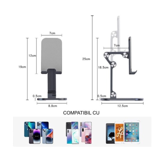 Suport telefon pliabil, portabil, reglaj multiplu, sistem anti-alunecare Suport telefon pliabil, portabil, reglaj multiplu, sistem anti-alunecare